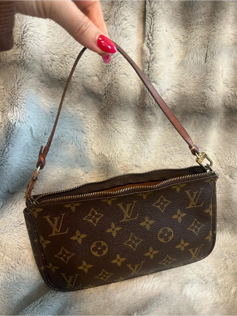 Louis Vuitton Brown Monogram Mini Pochette with Leather Strap